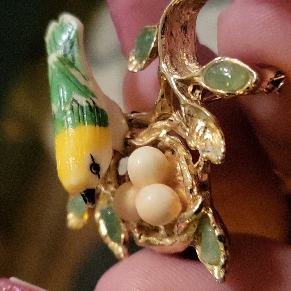Bird with Nest Brooch